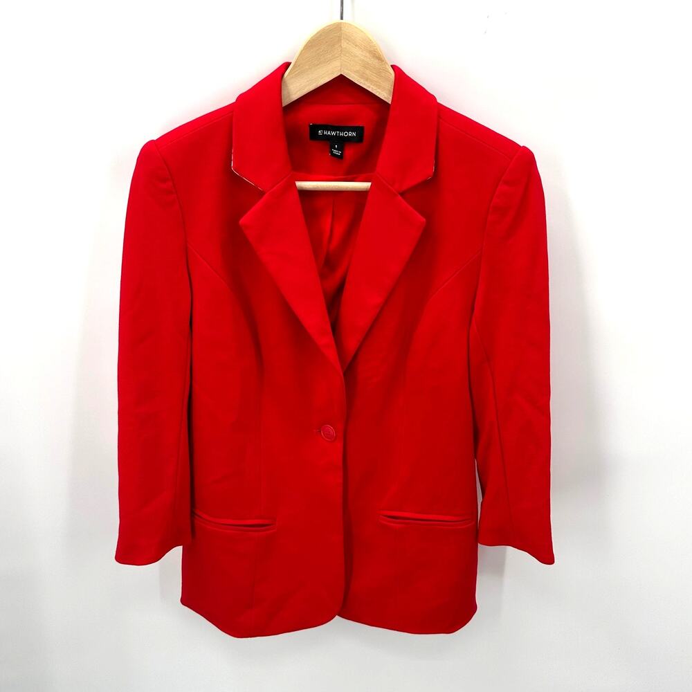 41HAWTHORN Stitch Fix New Red Natalie Knit 3/4 Sleeve Stretch Blazer // S